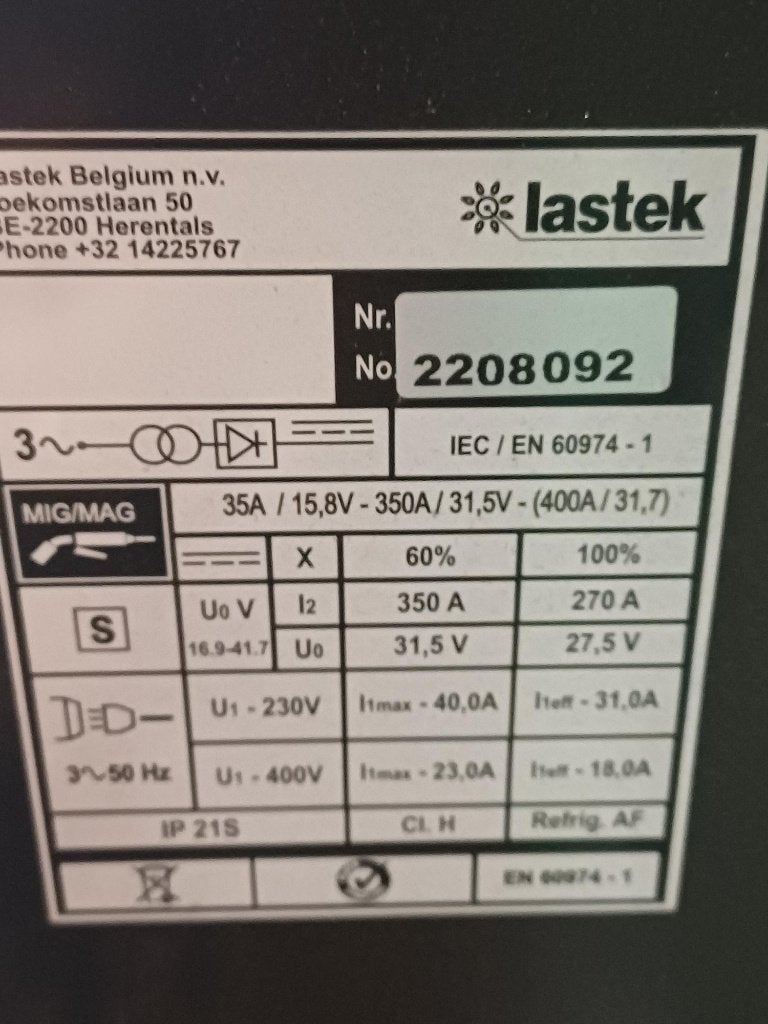 MIG MAG lasapparaat (professioneel), Enlèvement, Comme neuf, 250 ampères, CO2