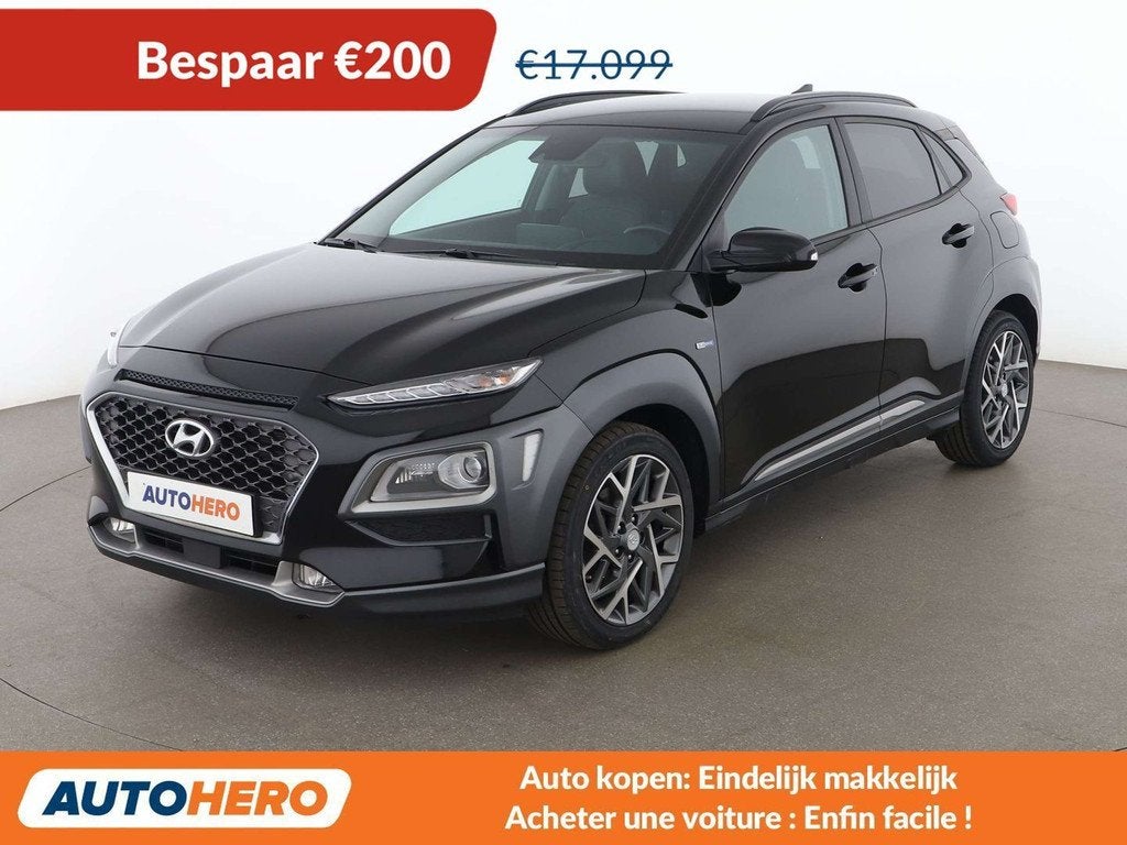 Hyundai KONA 1.6 Hybrid Premium 2WD (bj 2020, automaat), Auto's, Gebruikt, Euro 6, 1580 cc, Zwart