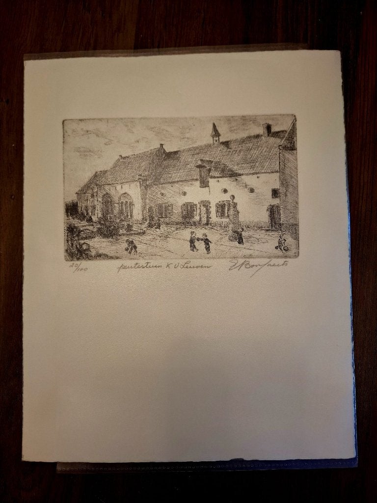 Ets Peutertuin KU Leuven - Georges Bonmaerts 20/100, Antiek en Kunst, Kunst | Etsen en Gravures, 18 cm, Dagelijks leven, Ophalen of Verzenden
