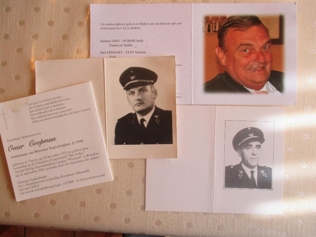 Bidprentjes Brandweer Brugge, Diksmuide,Poelkapelle, Veurne., Verzenden, Bidprentje