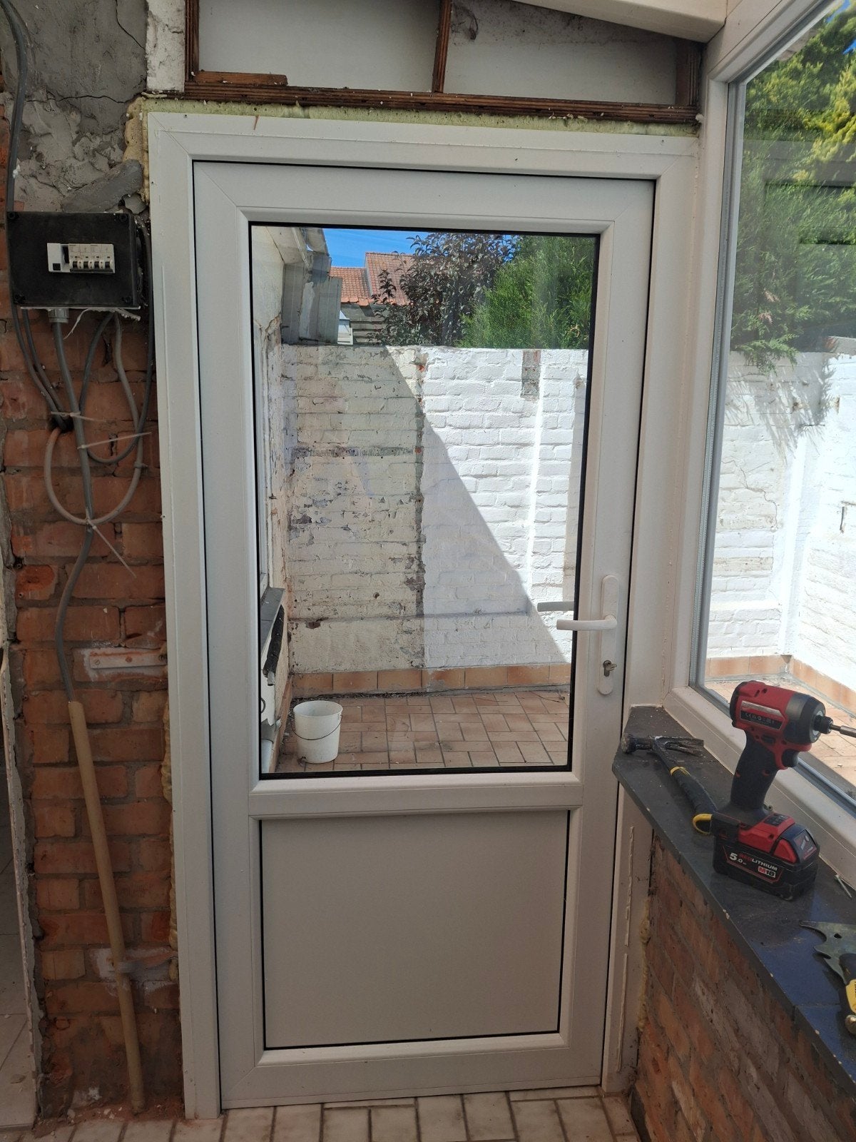 Porte à double vitrage en PVC blanc, Bricolage & Construction, Châssis & Portes coulissantes, 75 à 150 cm, Comme neuf, Synthétique