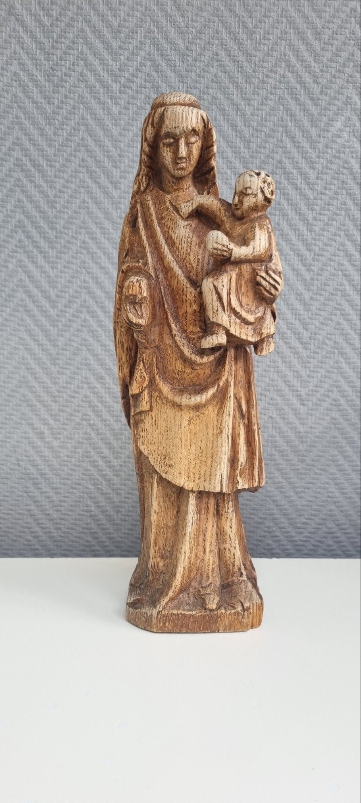 ​​Statue ancienne Vierge à l'Enfant en bois sculpté - 32 cm, Antiquités & Art, Enlèvement