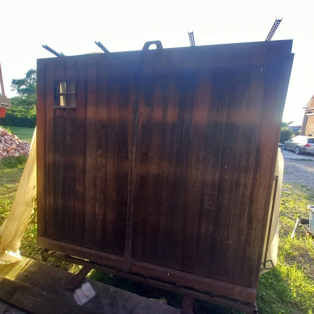 Portes de garage Afzelia (2 pièces), Bricolage & Construction, Fenêtres & Moustiquaires, Comme neuf, Porte de garage, 215 cm ou plus