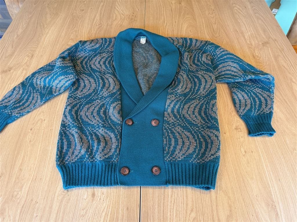 Vintage Heren Gebreid Cardigan Abstract Geometrisch - Maat M, Enlèvement ou Envoi, Comme neuf, Taille 48/50 (M)