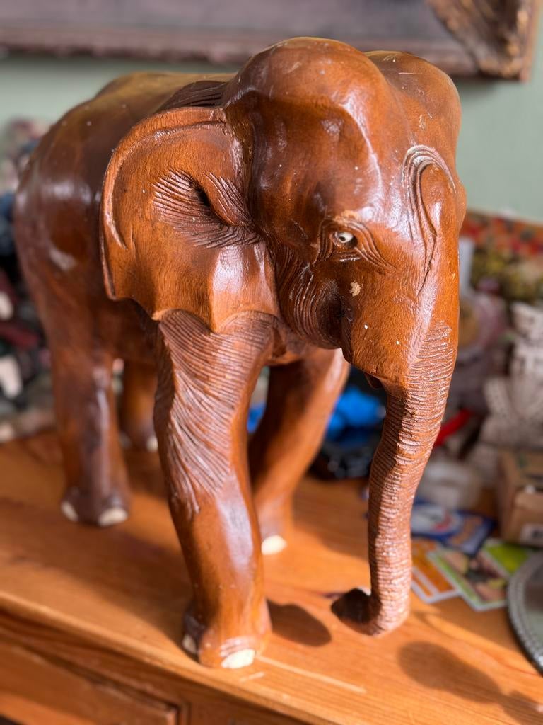 Prachtig Groot Houten Olifant Beeld – Handgesneden, Antiek en Kunst, Ophalen of Verzenden, Hout, Beeld