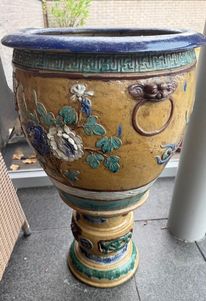 Chinese Antieken "bibbir biru pot" met voet., Ophalen