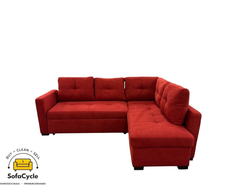 Ruime hoekzetel rood met slaapfunctie, hoek L/R, Nieuw, Stof, Zonnestraat 223-229, 9600 Ronse, België, Info@sofacycle.be