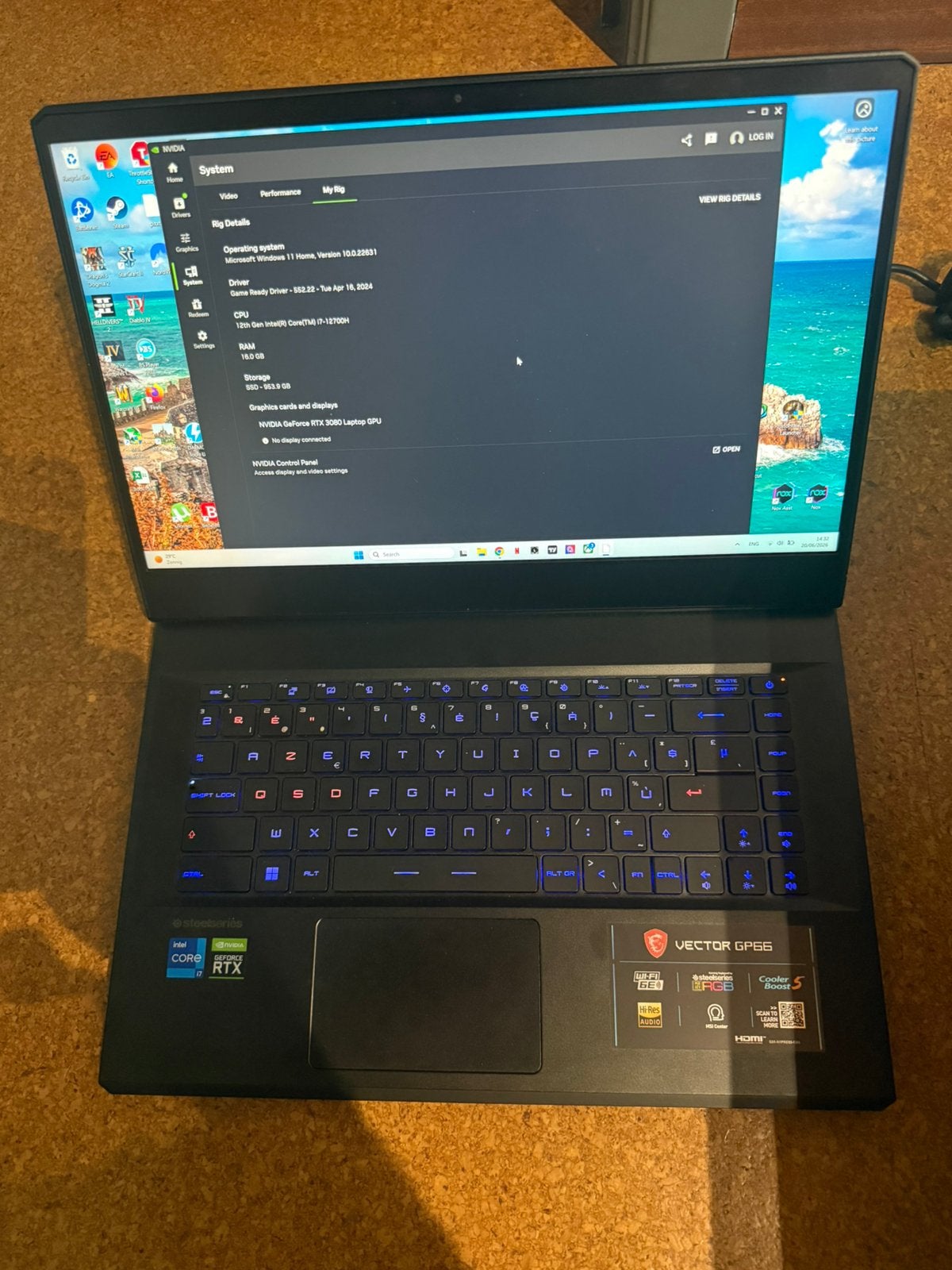 Gaming laptop MSI vector GP66 RTX3080, Enlèvement, Comme neuf, Gaming