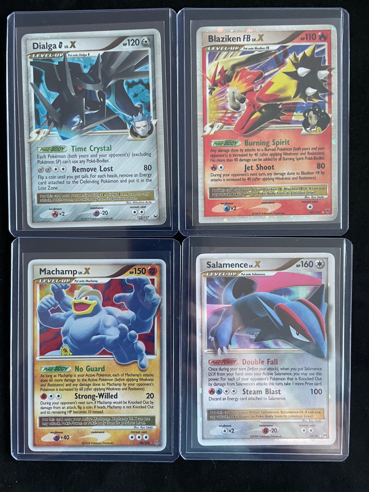 Dialga, Blaziken, Salamance en Machamp lvl X NM, Ophalen of Verzenden, Nieuw, Meerdere kaarten, Foil