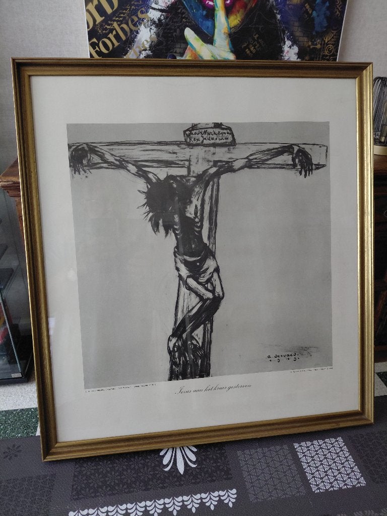 Reproduction de Jésus mort sur la croix A. Servaes, Antiquités & Art, Art | Lithographies & Sérigraphies, Signé, Enlèvement ou Envoi