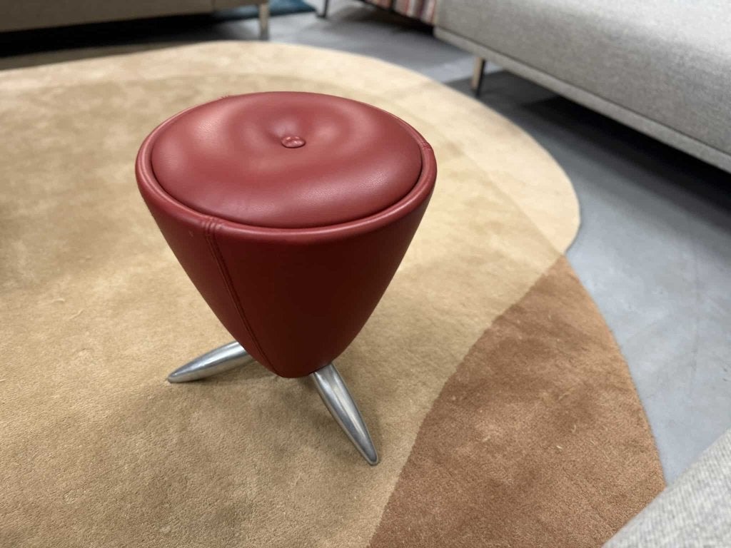 Leolux TamTam Kruk rood leer design poef, Leolux, Rond, Comme neuf, Pode evidence
