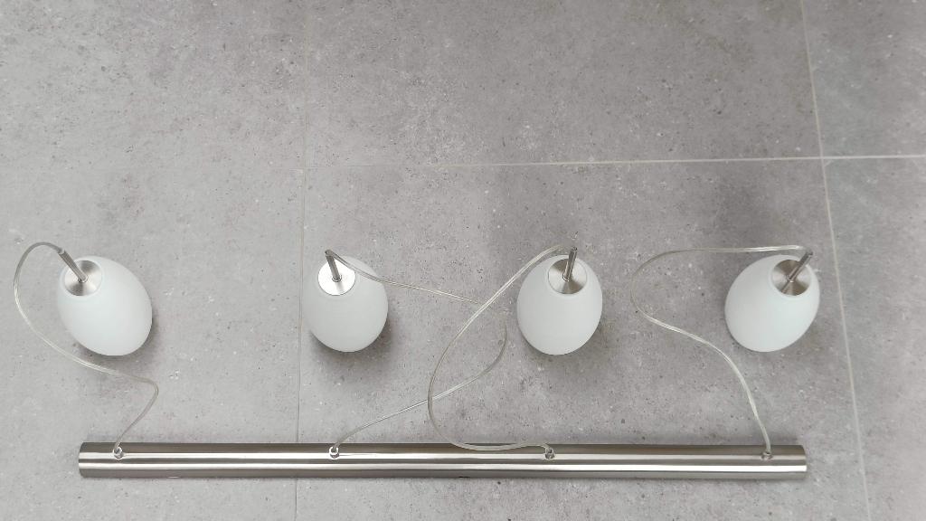 Hanglamp met 4 lampen, Huis en Inrichting, Ophalen, Gebruikt, Glas, 75 cm of meer