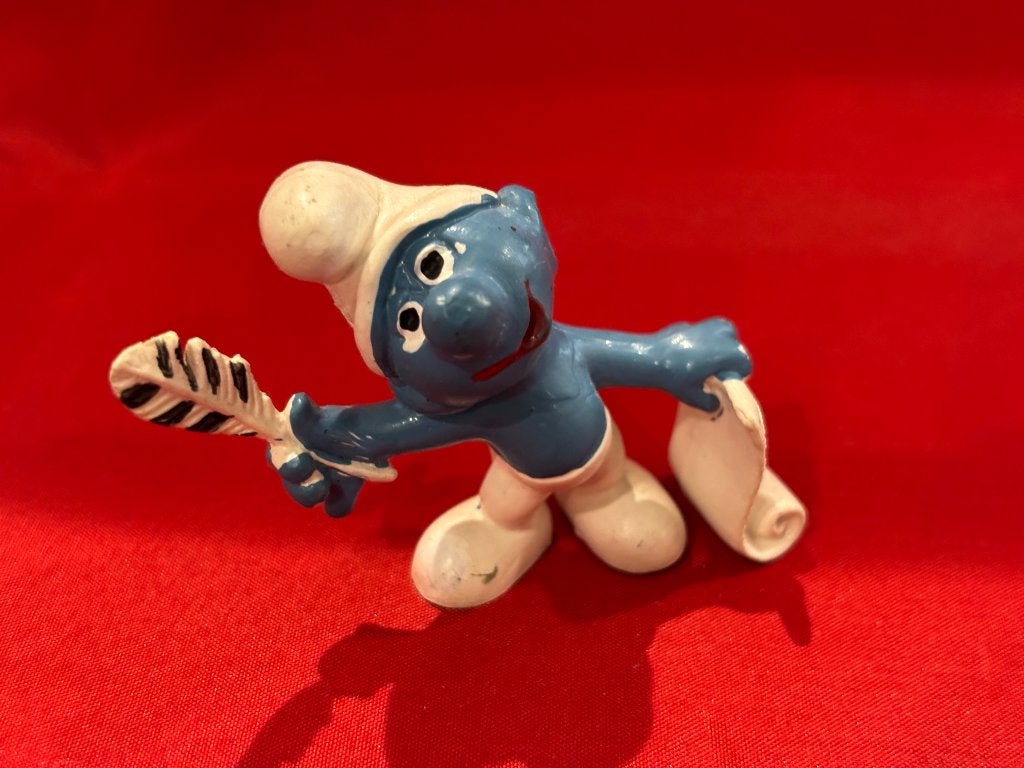 Dichtsmurf smurf ganzenveer. 4,5 cm. Schleich Peyo Germany, Verzamelen, Smurfen, Gebruikt, Poppetje, Figuurtje of Knuffel, Dichtersmurf