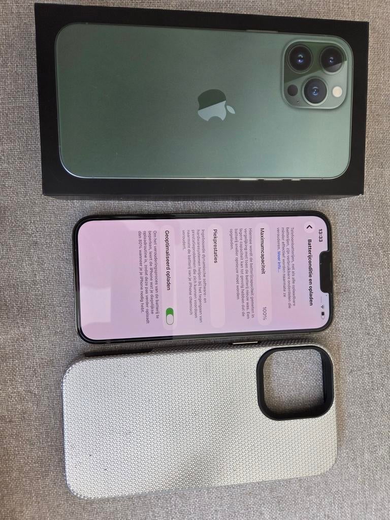 Iphone 13 pro max groen 128gb +hoes+glas batterij 100%, Enlèvement, Vert, IPhone 13