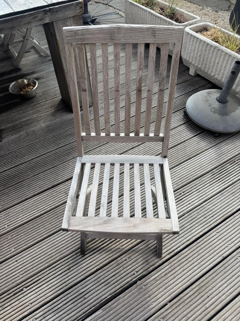 6 opklapbare teakstoelen, Tuin en Terras, Ophalen, Gebruikt, Hout