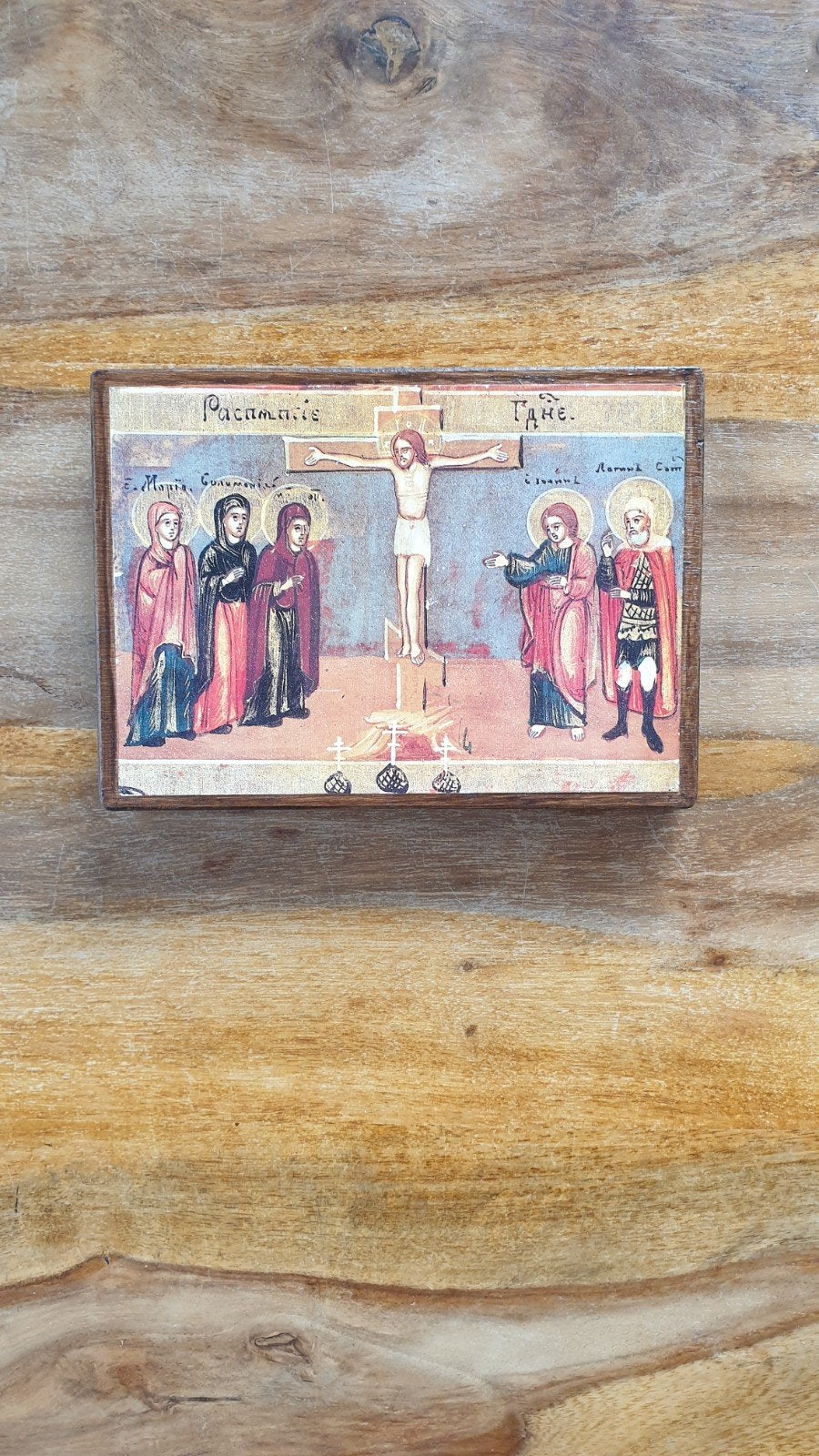 19e eeuws russisch icoon kruisiging, Antiek en Kunst, Antiek | Religieuze voorwerpen, Ophalen of Verzenden