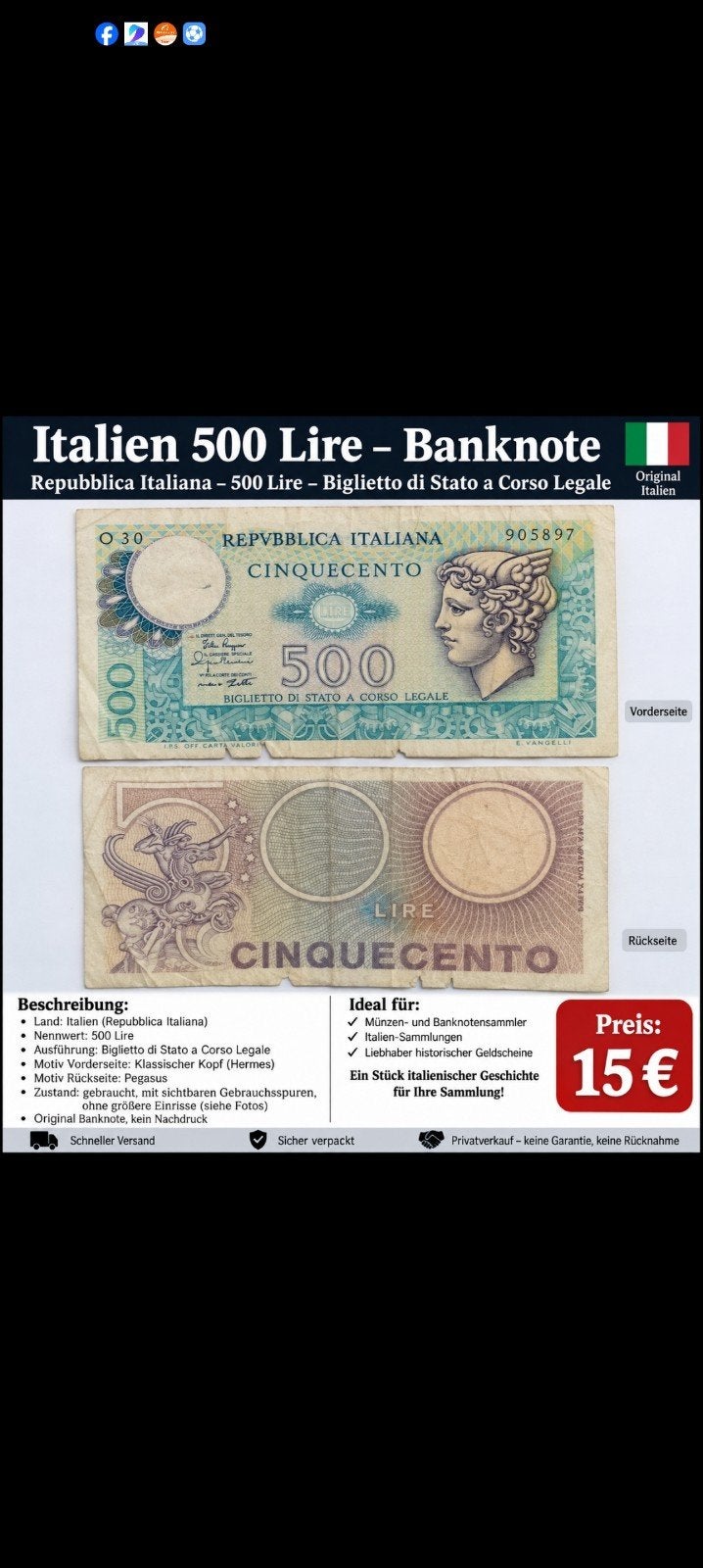 billet de banque, Enlèvement ou Envoi