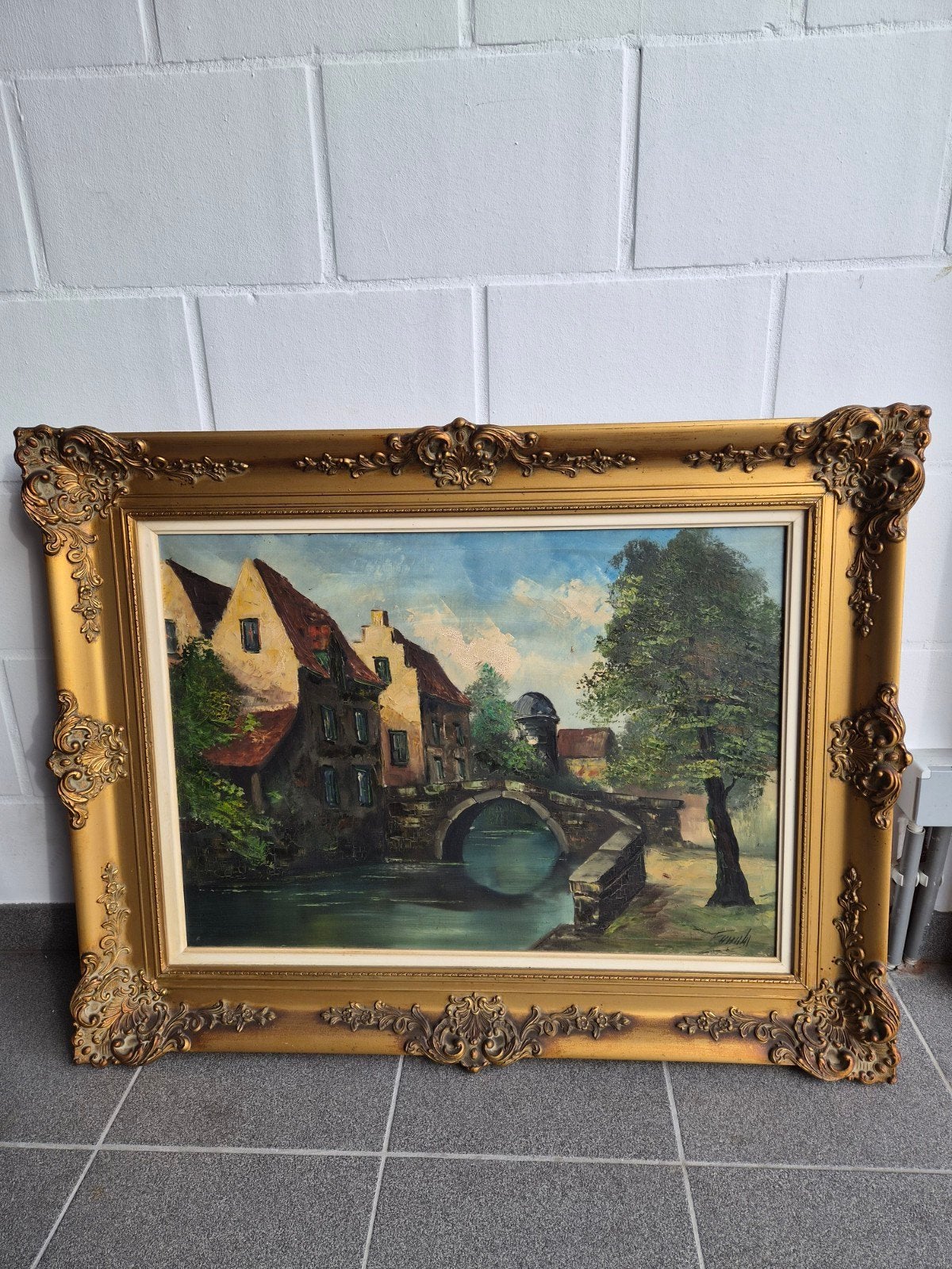 Sfeervol antiek olieverfschilderij Brugge (Meebrug), Ophalen, Doek, Impressionistisch, Gesigneerd