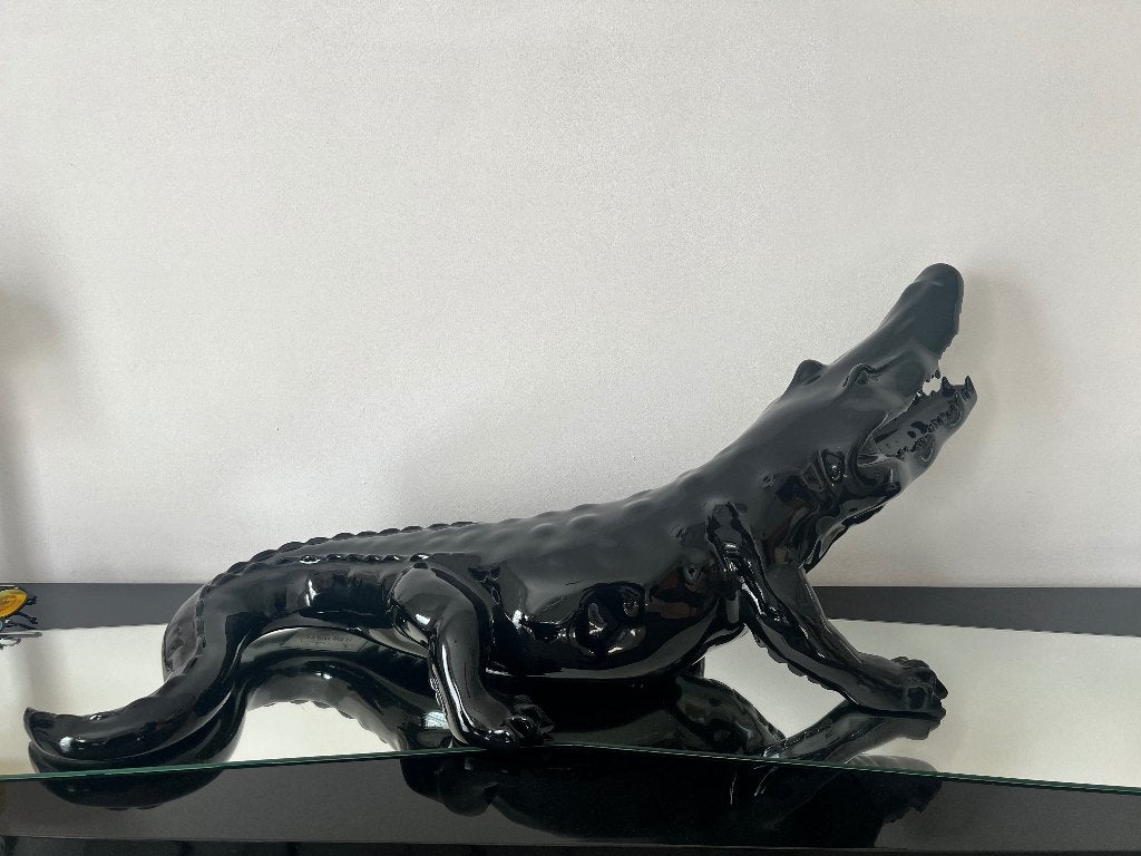 Krokodil Richard Orlinski 1/8 gesigneerd door hemzelf, Zoogdier, Zwart, 1 meter - 2 meter, Overige materialen