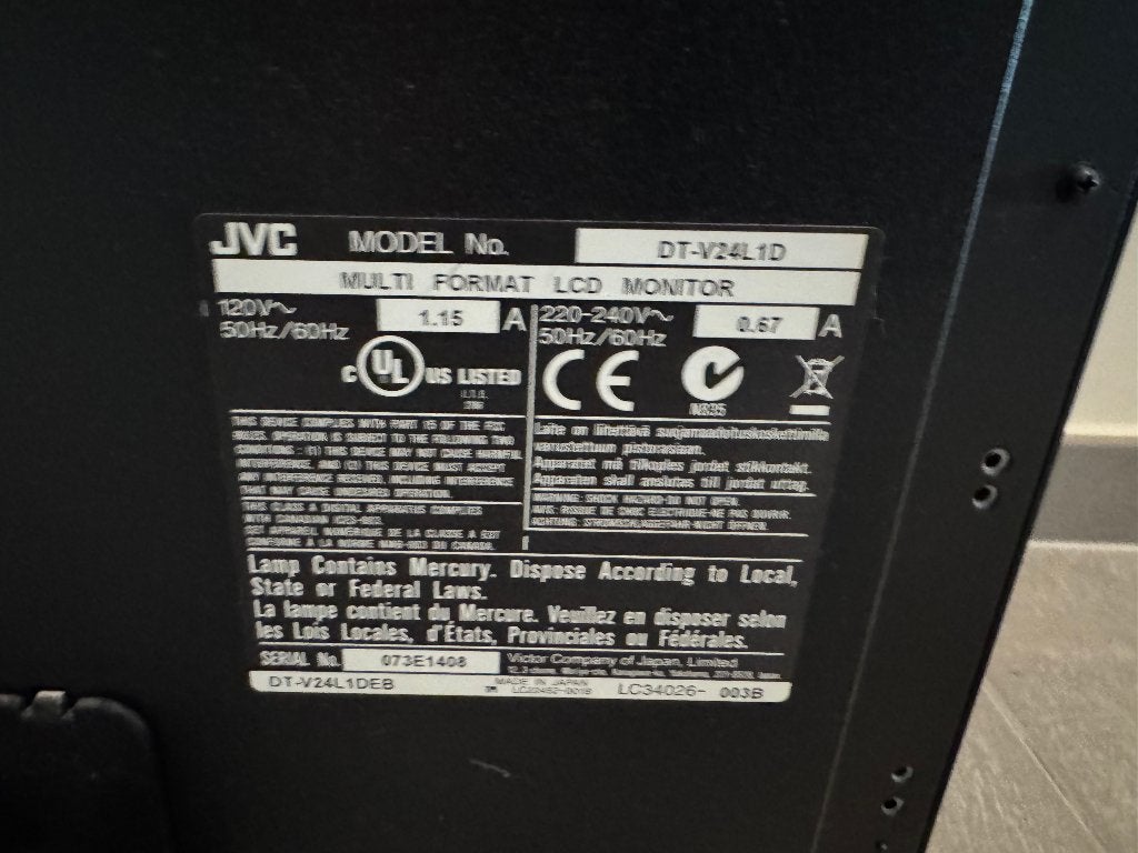 JVC DT-V24 24 inch HD LCD Broadcast Productie Monitor, Computers en Software, Ophalen, JVC, Overige typen, DVI
