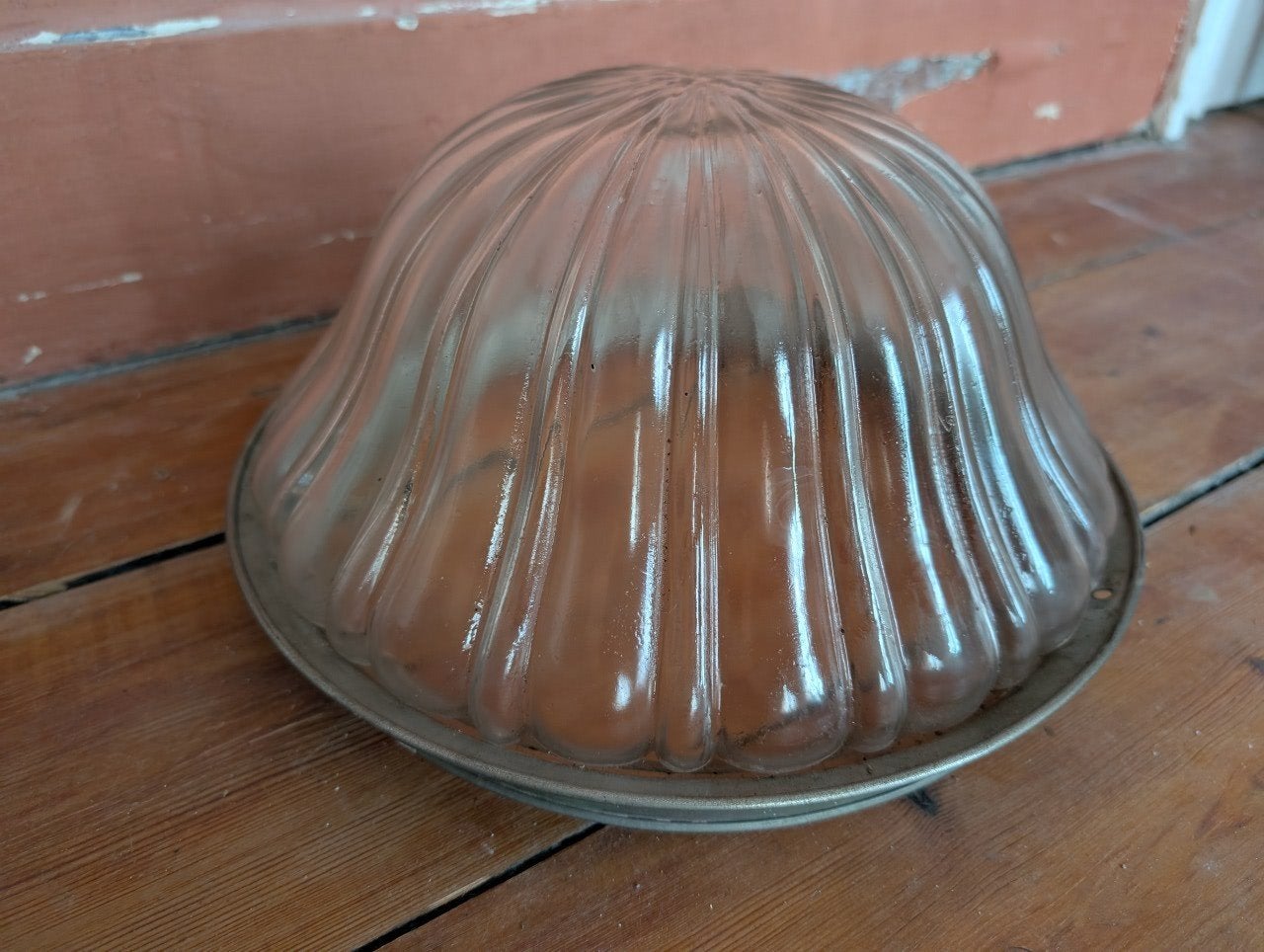 Antieke plafondlamp in gegroefd gegoten glas - art deco, Ophalen