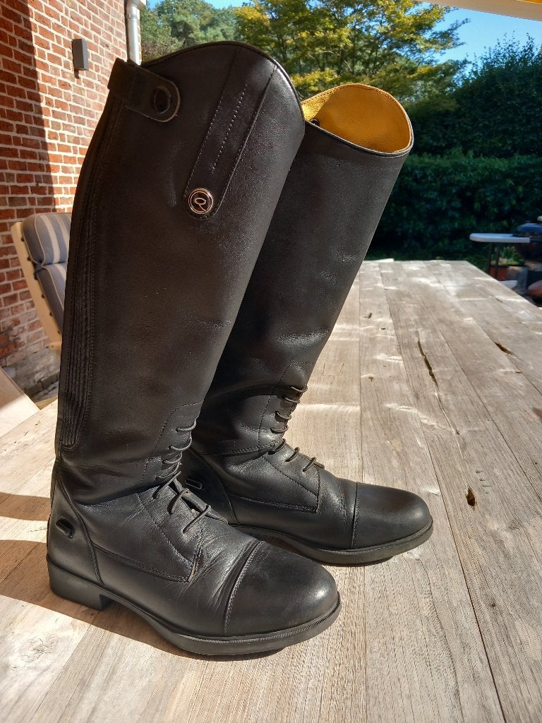 Lederen rijlaarzen QHP, Dieren en Toebehoren, Paardrijkleding, Ophalen, Zo goed als nieuw, Veelzijdigheid, Zwart