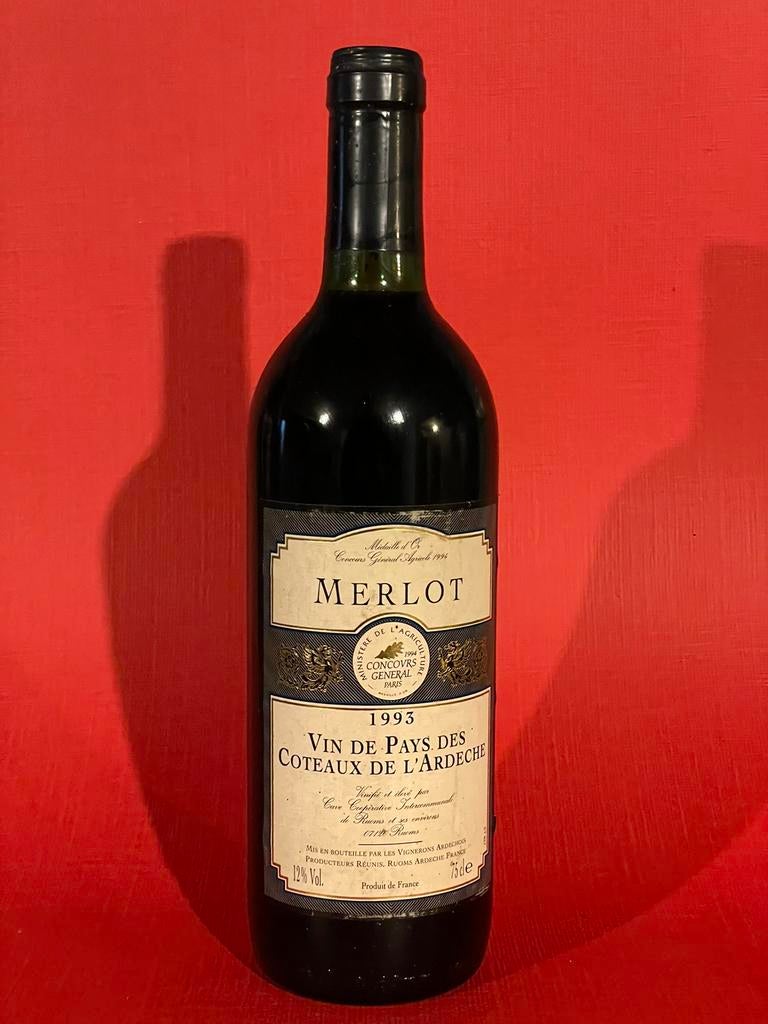 Vintage Merlot 1993 Frankrijk, Verzamelen, Ophalen of Verzenden, Zo goed als nieuw, Frankrijk, Rode wijn