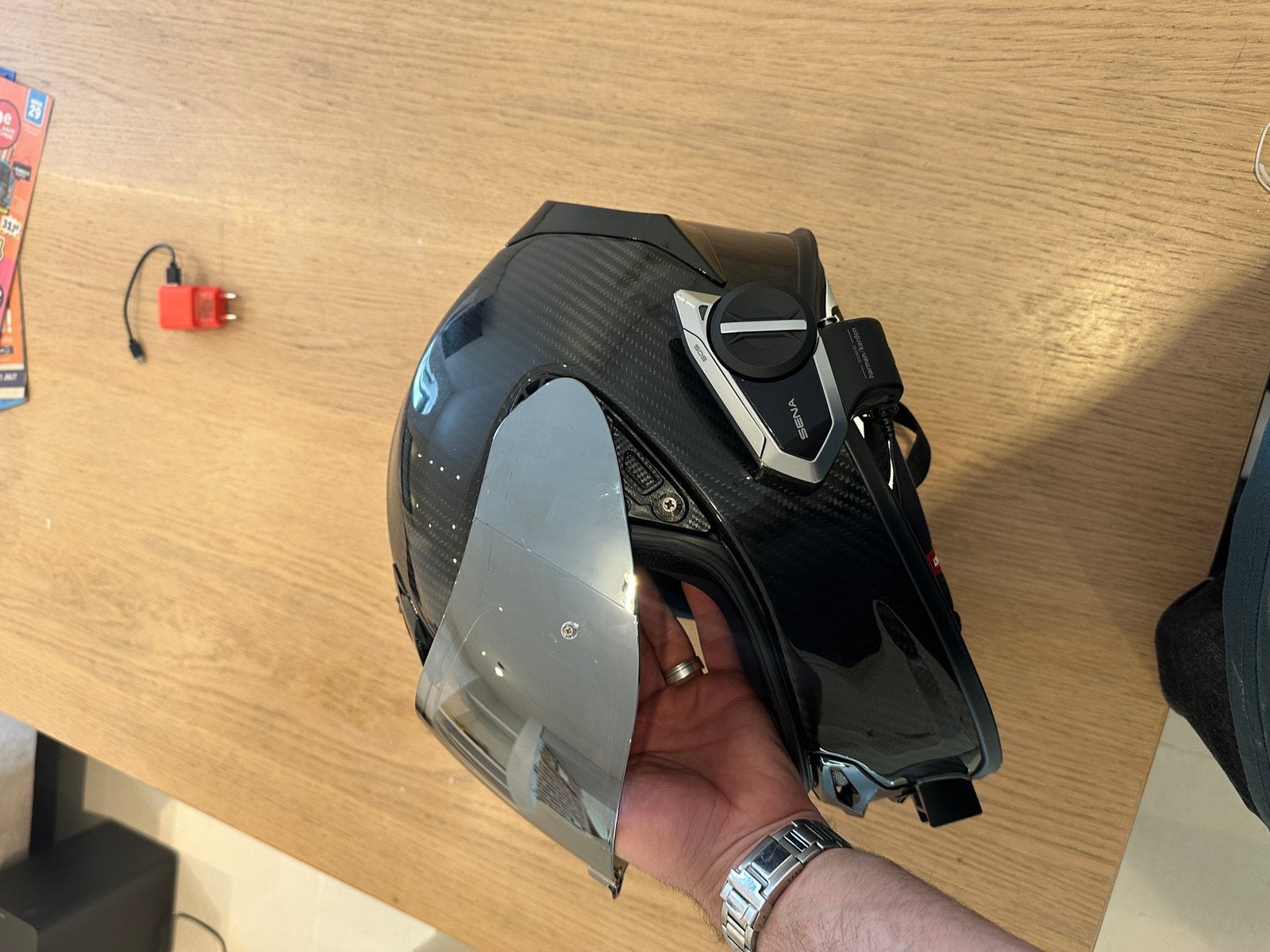 Scorpion R1 carbon maat M + Sena S50, Motos, Vêtements | Casques de moto, Enlèvement, M, Casque intégral