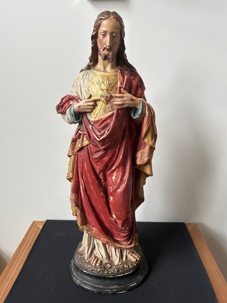 Très belle statue : Sacré-Cœur - Plâtre - 51 cm, Enlèvement ou Envoi