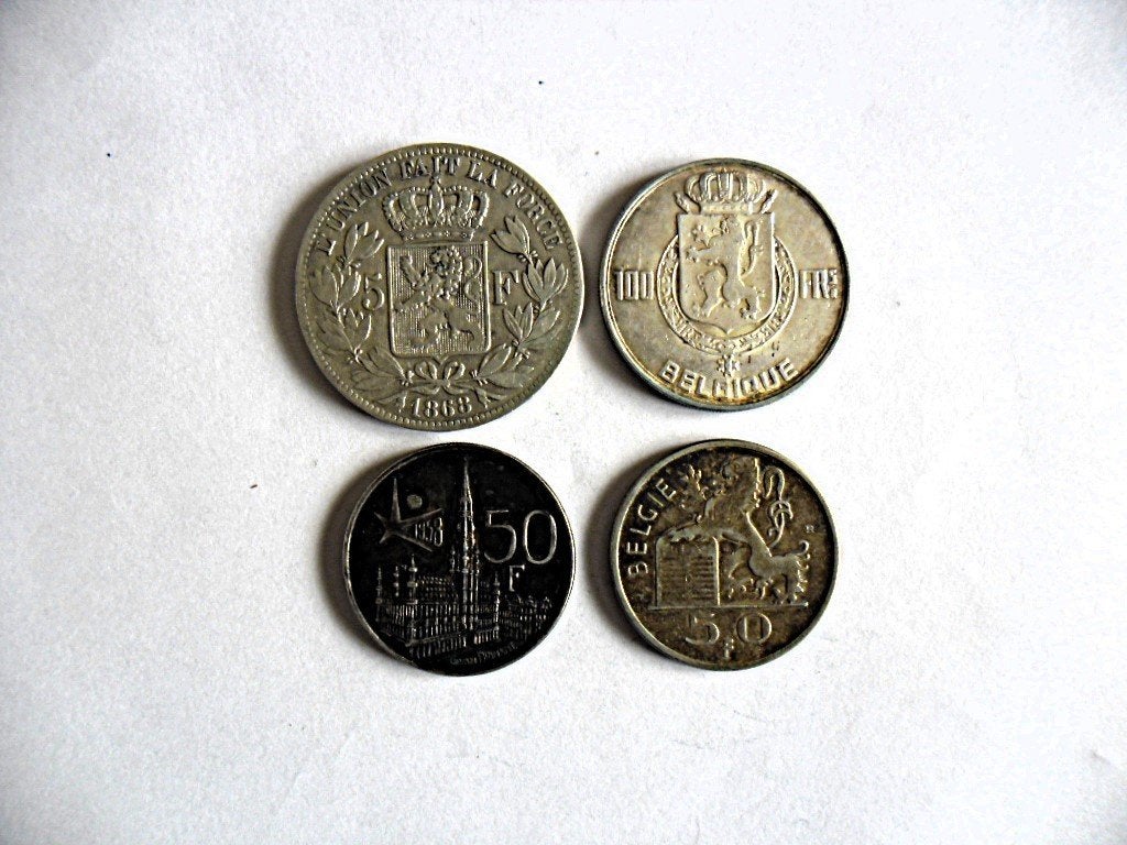 Lot de 4 anciennes pièces de monnaie Belge, Timbres & Monnaies, Monnaie en vrac, Argent, Enlèvement, Argent