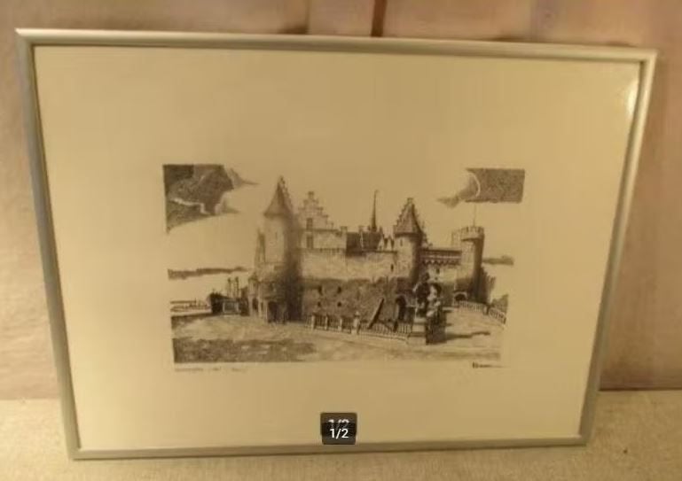 Belle gravure ancienne « La pierre d'Anvers » - Roman, Enlèvement ou Envoi, Paysage, Gravure, Encadré