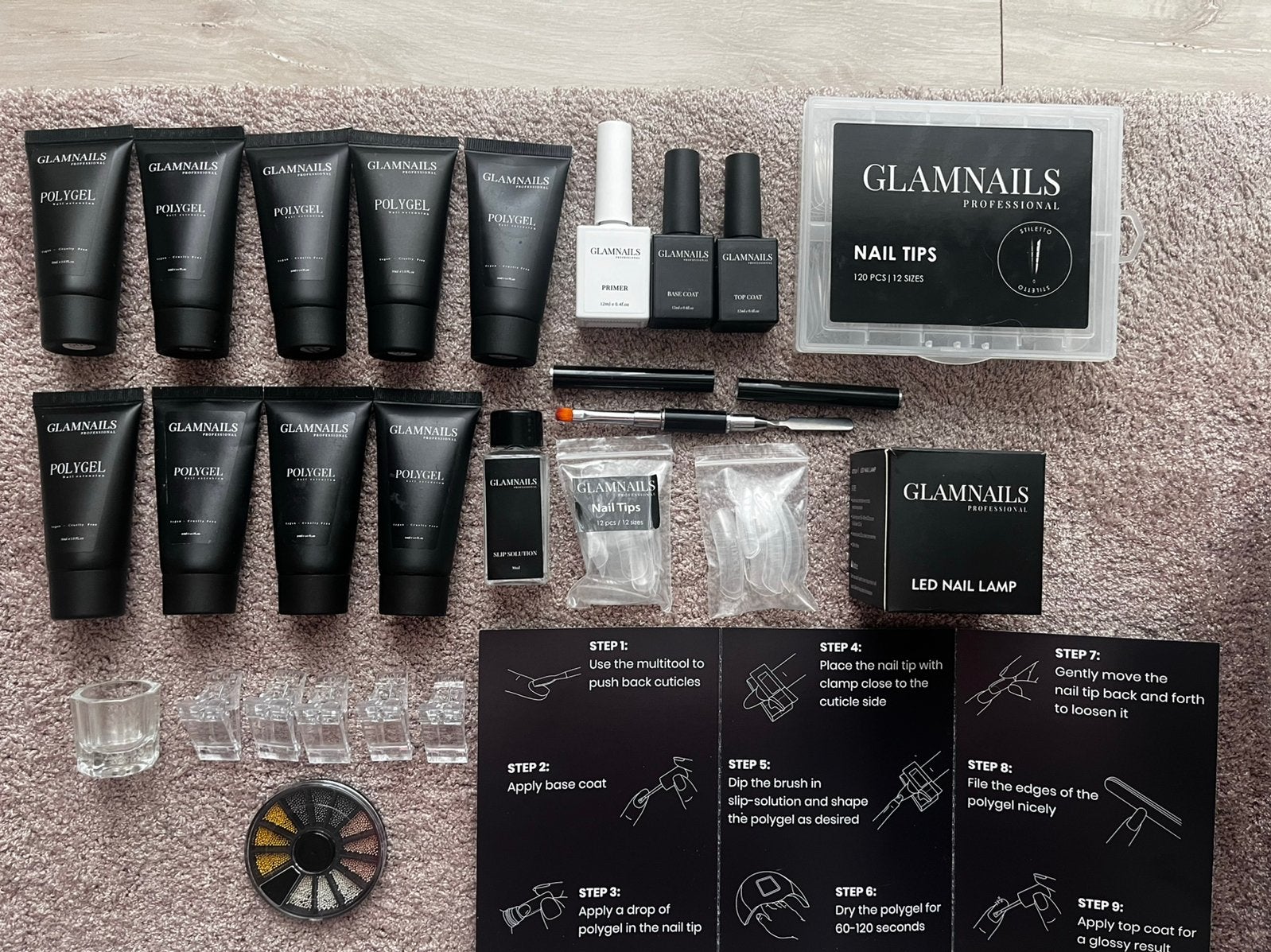 GlamNails Professional Polygel — Set d'ongles + lampe LED, Maquillage, Autres couleurs, Comme neuf, Mains et Ongles