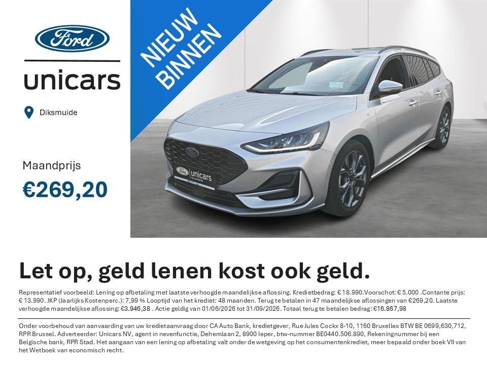Ford Focus St-Line 1.0 Ecoboost mhev 125pk M6 Trekhaak, Auto's, 118 g/km, Stof, Gebruikt, Bedrijf