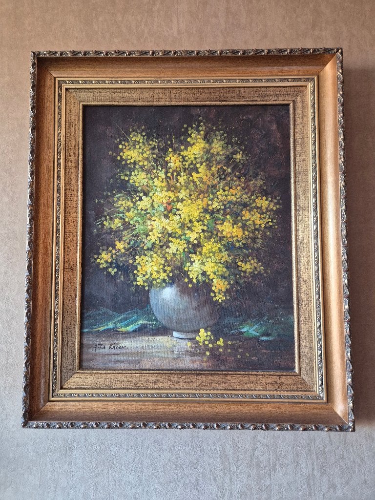 Peinture à l'huile Flower Still Life de A. De Kroen, Enlèvement, Peinture à l'huile
