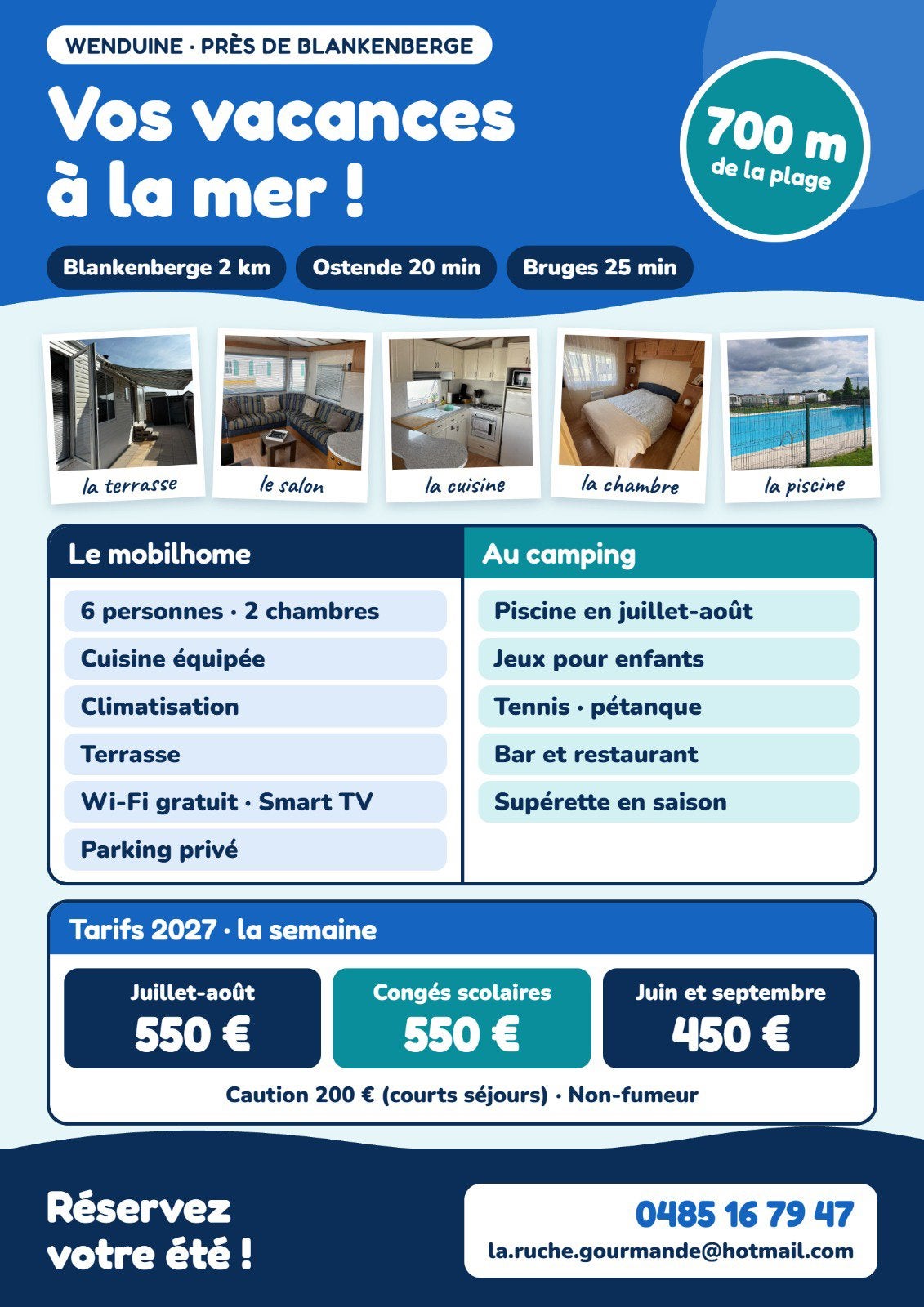 Caravane a louer pour vos vacances a wenduine, Caravanes & Camping, Particulier