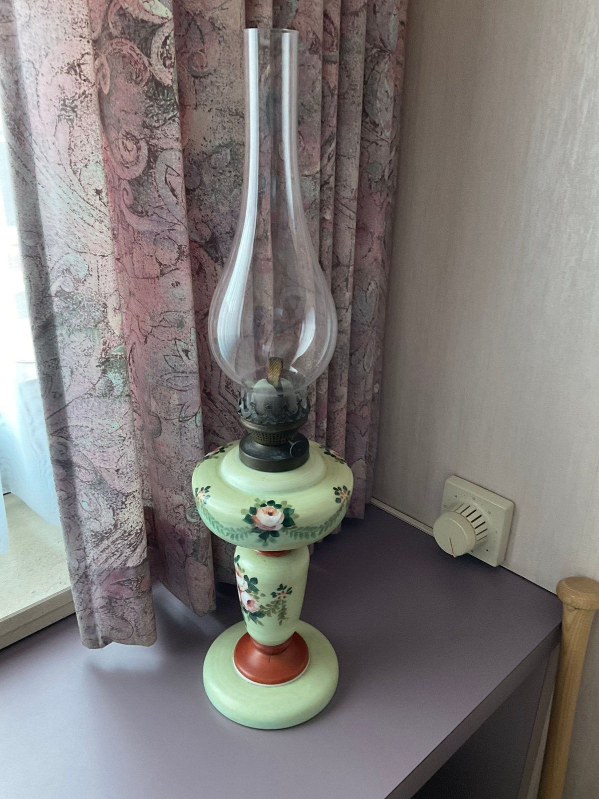 Antieke opaline olielamp Brevete L en B handbeschilderd, Enlèvement