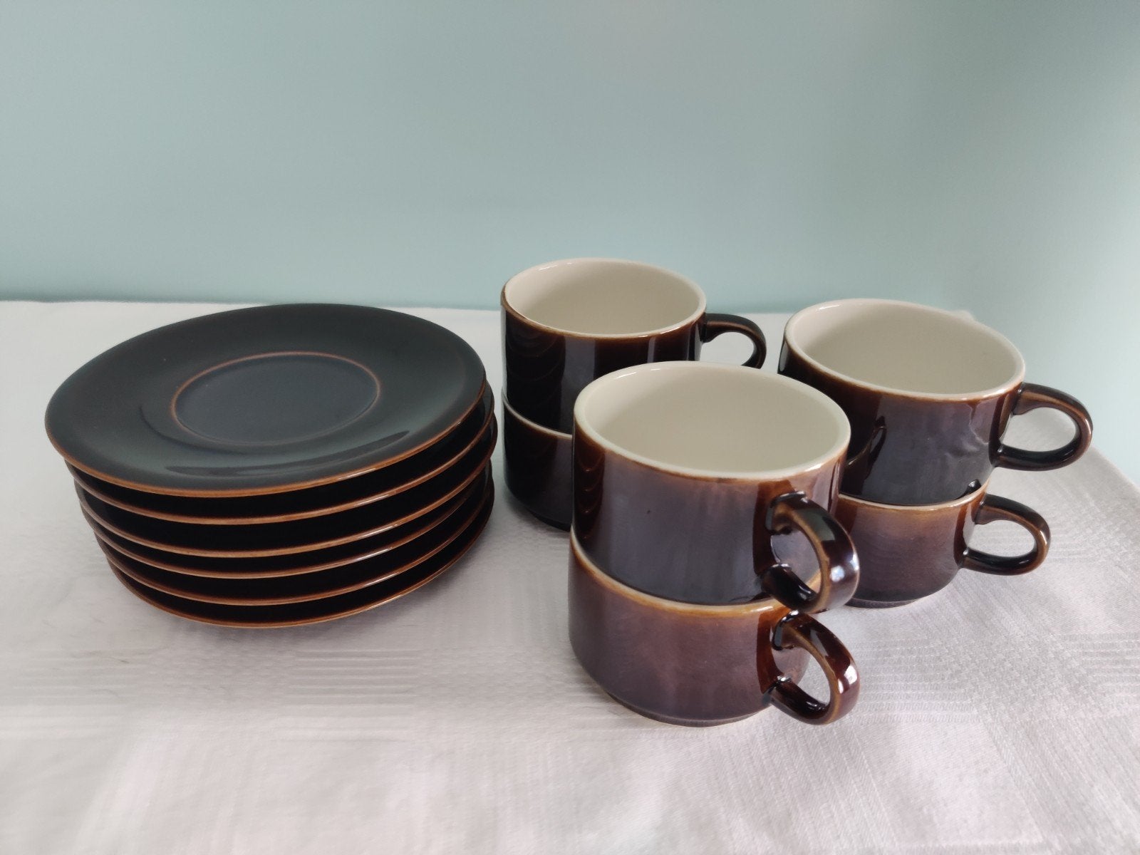 Vaisselle vintage en moka - 6 pièces - marron - excellent ét, Enlèvement, Céramique, Vintage