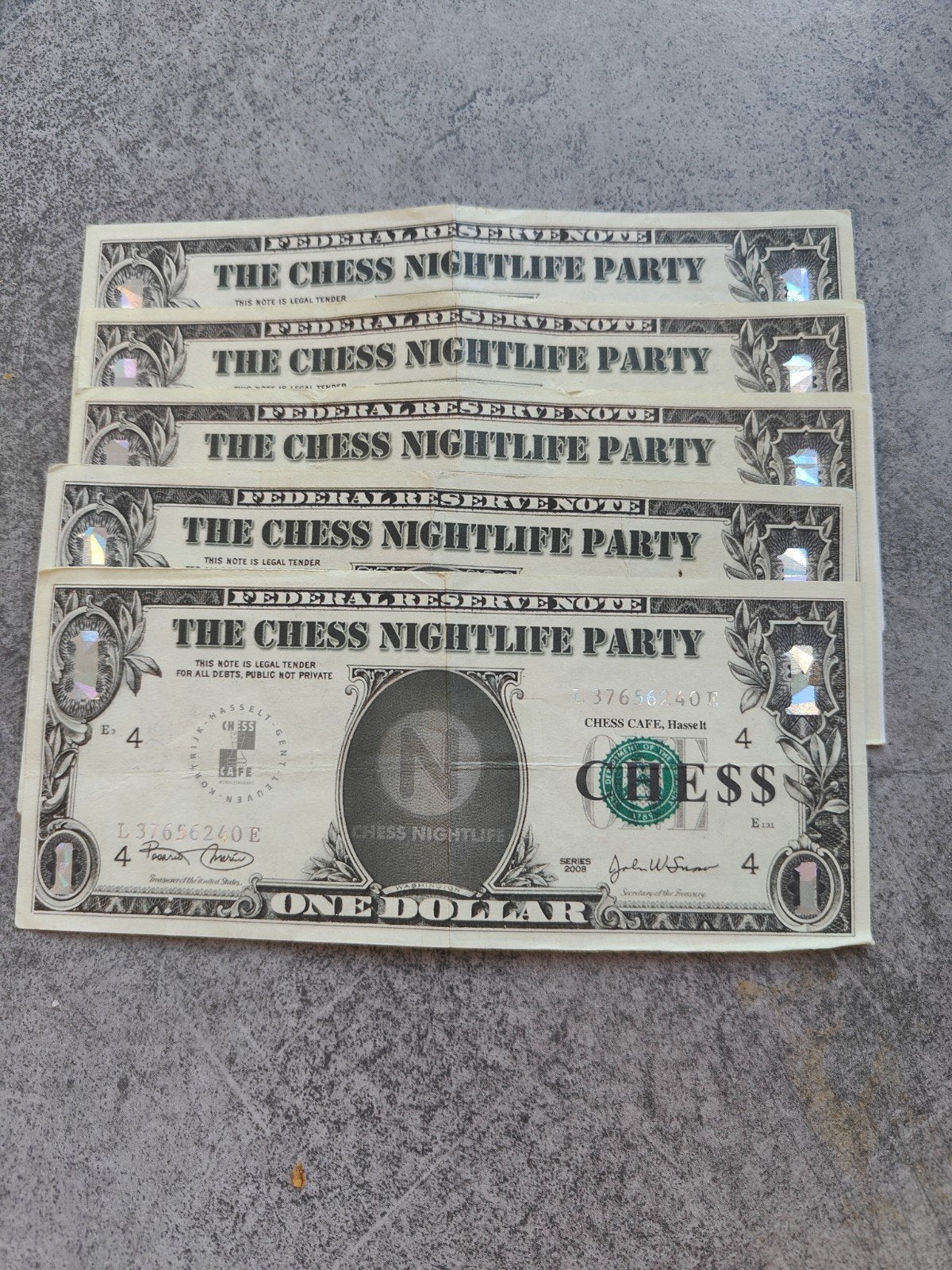 5 chess nightlife dollars, Timbres & Monnaies, Billets de banque | Amérique, Enlèvement