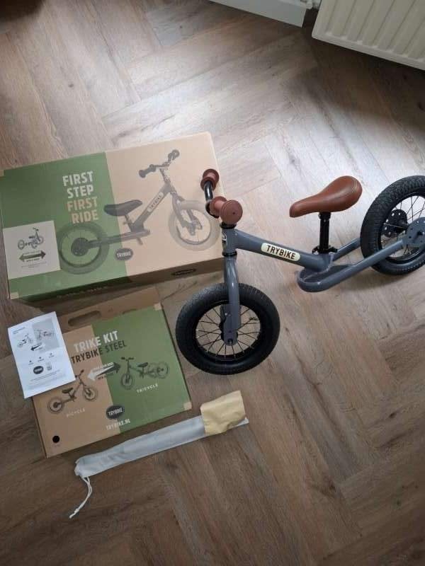 Trybike Steel 2-in-1 Loopfiets Grijs / Mat Bruin, Kinderen en Baby's, Speelgoed | Buiten | Voertuigen en Loopfietsen, Ophalen of Verzenden