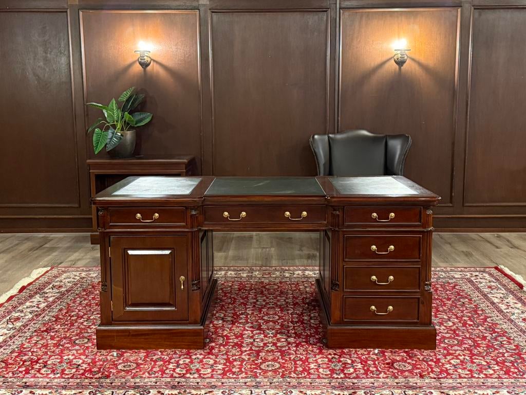 Klassiek Engels bureau (partnerdesk) #653, Huis en Inrichting, 95 cm, 180 cm, Bruin, Ophalen of Verzenden
