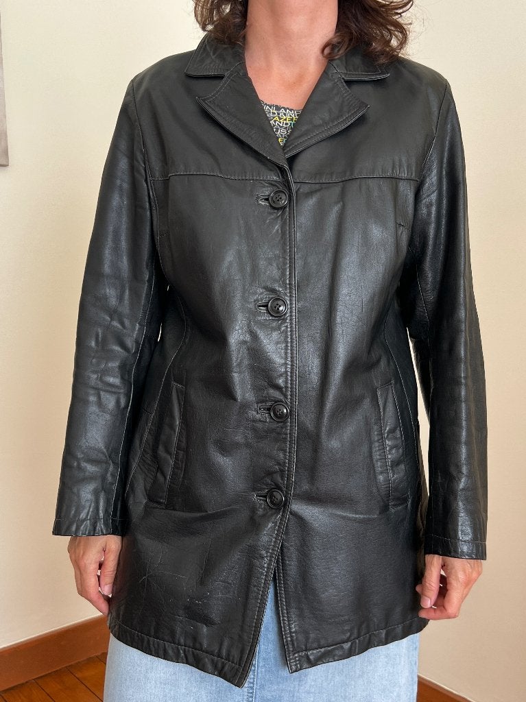 Retro leren jas, Kleding | Dames, Maat 38/40 (M), Dija, Zwart, Ophalen of Verzenden