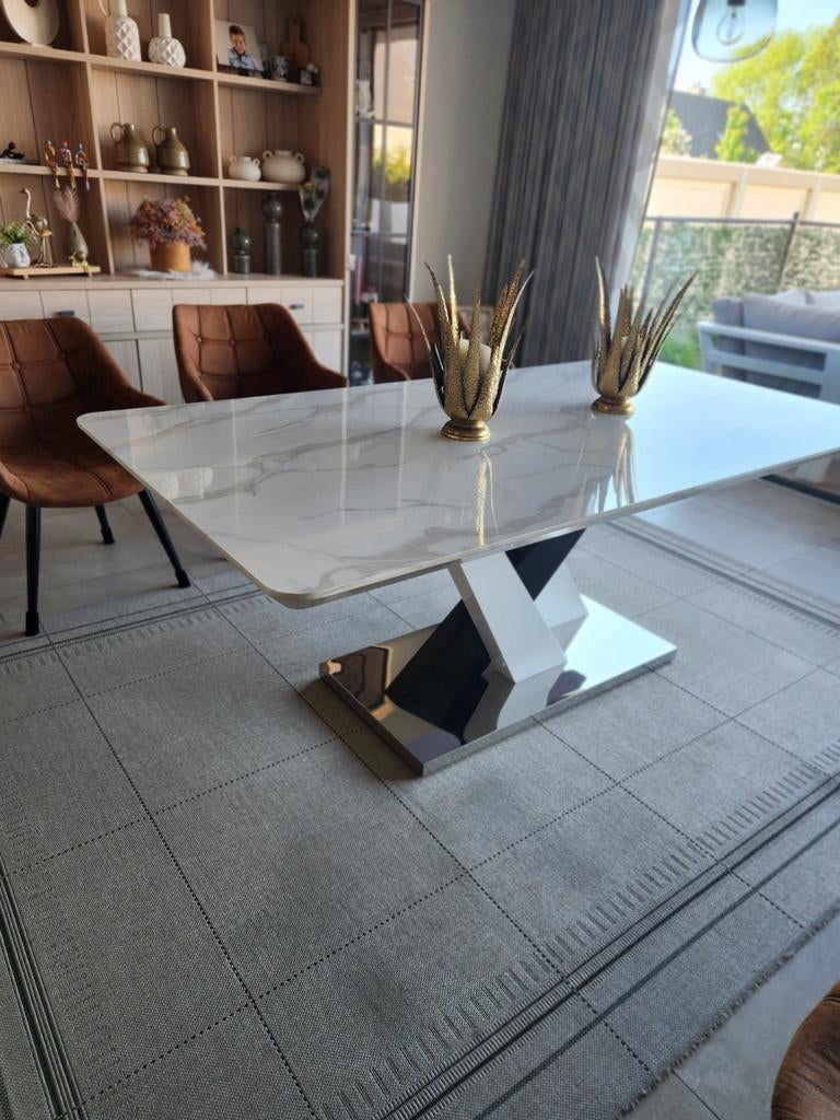 Tafel marmerlook 1m - 2m, Huis en Inrichting, Tafels | Eettafels, Ophalen, Gebruikt