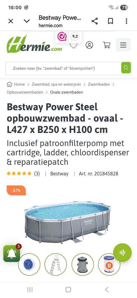 Zwembad met pomp, afdekhoes en zeil, Ophalen