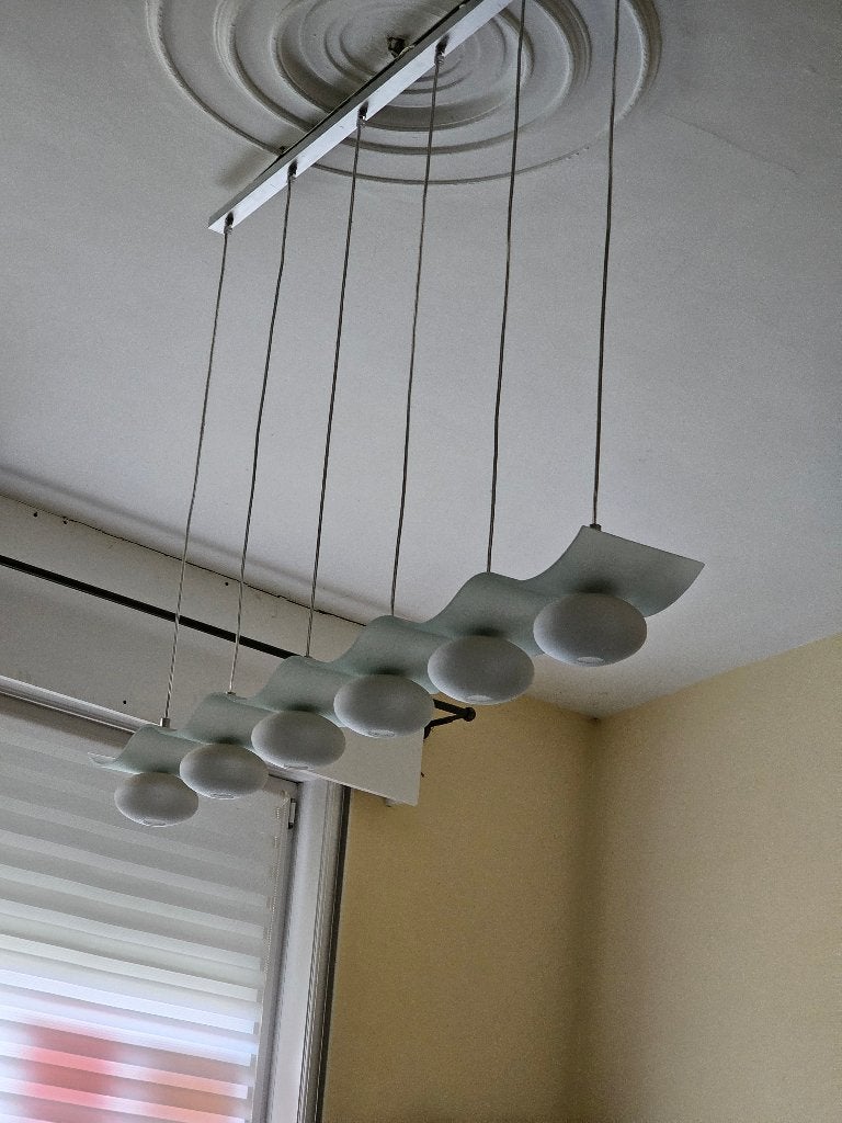 Kroonluchter met 6 glazen bollen, Ophalen of Verzenden, Gebruikt, Glas