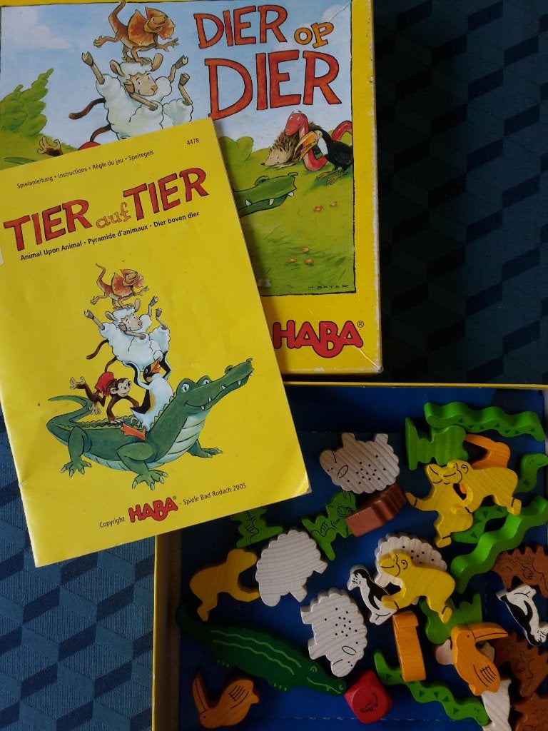 Haba kinderspel Dier op Dier, als nieuw, 2-4 spelers, 4+, Ophalen of Verzenden, Zo goed als nieuw, Haba