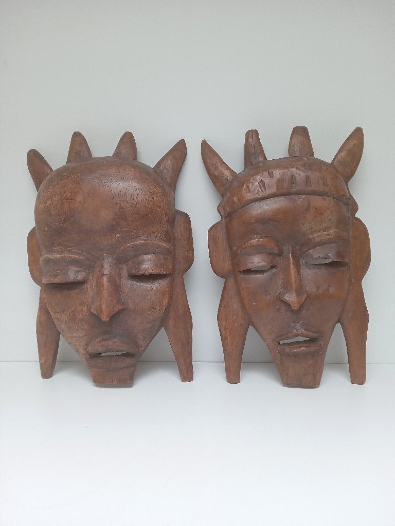 2 imposants masques Sénoufo du Mali, Afrique, 47 cm, Envoi, Brun