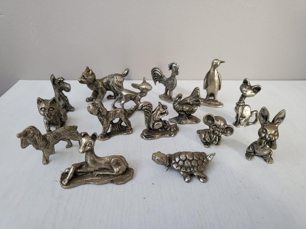 15 animaux miniatures en étain, Collections, Statues & Figurines, Enlèvement ou Envoi
