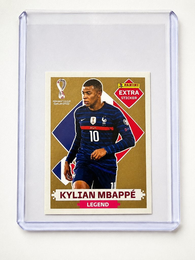 2022 Panini World Cup Qatar Kylian Mbappé Gold Extra Sticker, Ophalen of Verzenden, Zo goed als nieuw, Sticker