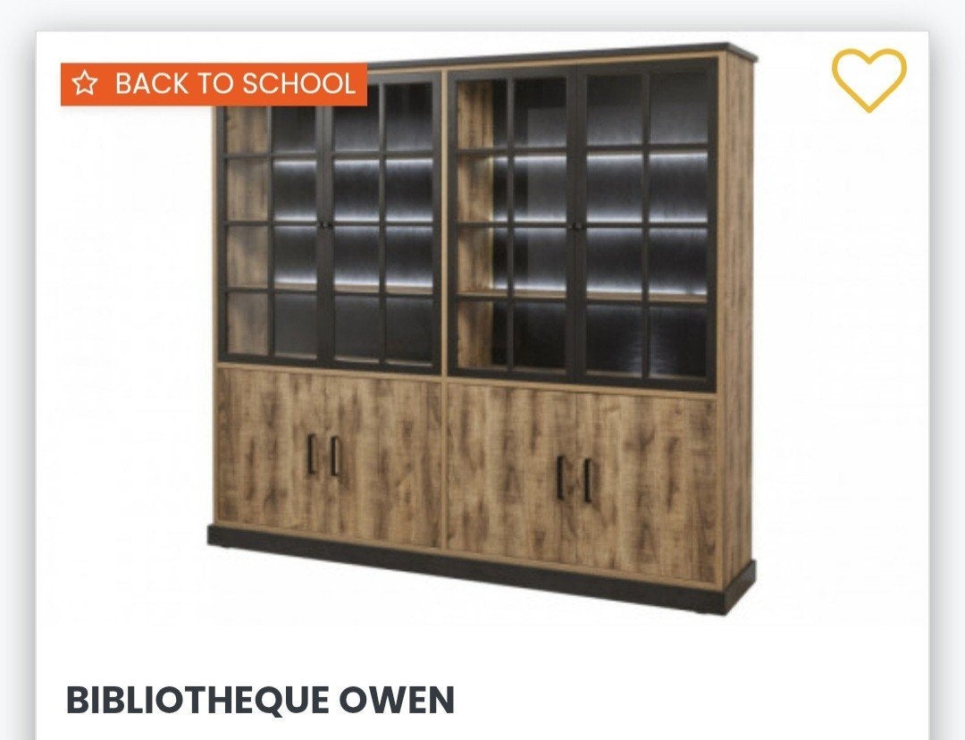 vitrine/bibliothèque owen, Maison & Meubles, Avec porte(s), 200 cm ou plus, Comme neuf, Enlèvement