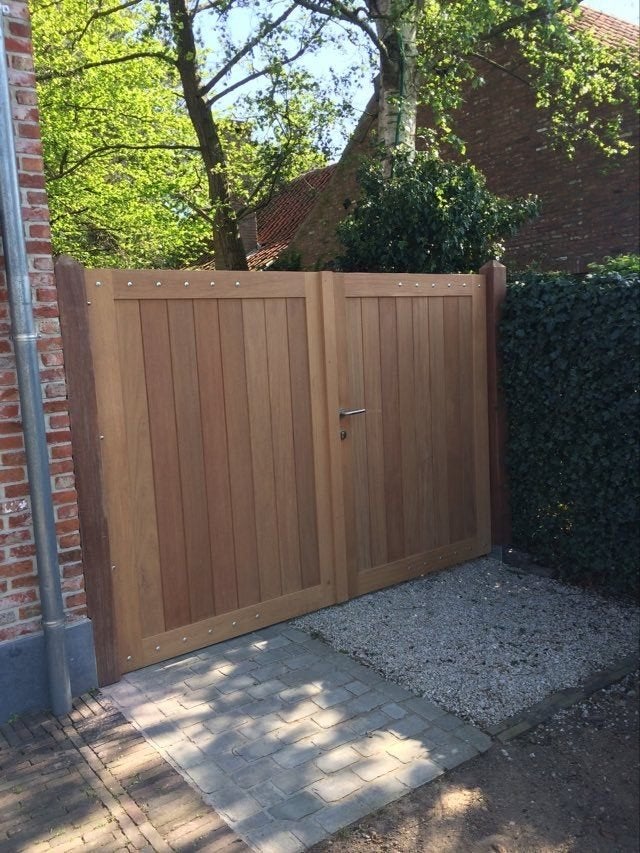 te koop afzelia poort  en poortje op maat, Tuin en Terras, Ophalen, Nieuw, 150 tot 200 cm, Hout
